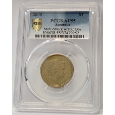 AUSTRALIA 2000 . ONE 1 DOLLAR COIN . ERROR . MULE . STRUCK ON TEN 10 CENTS